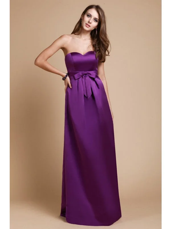 Save Big Sheath/Column Sweetheart Sleeveless Long Bowknot Satin Bridesmaid Dresses