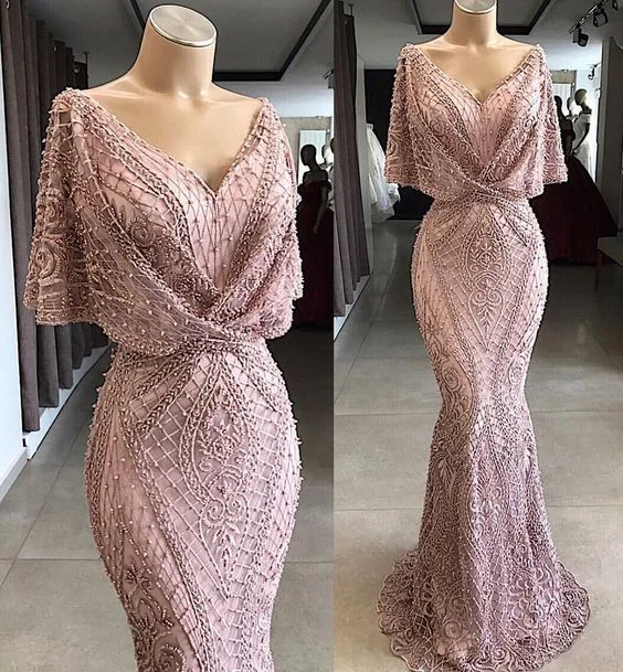 Hot Styles Gorgeous Floor Length Prom Dress Metallic Lace Special Occasion Gown with Flutter Sleeves and Beaded cg1268