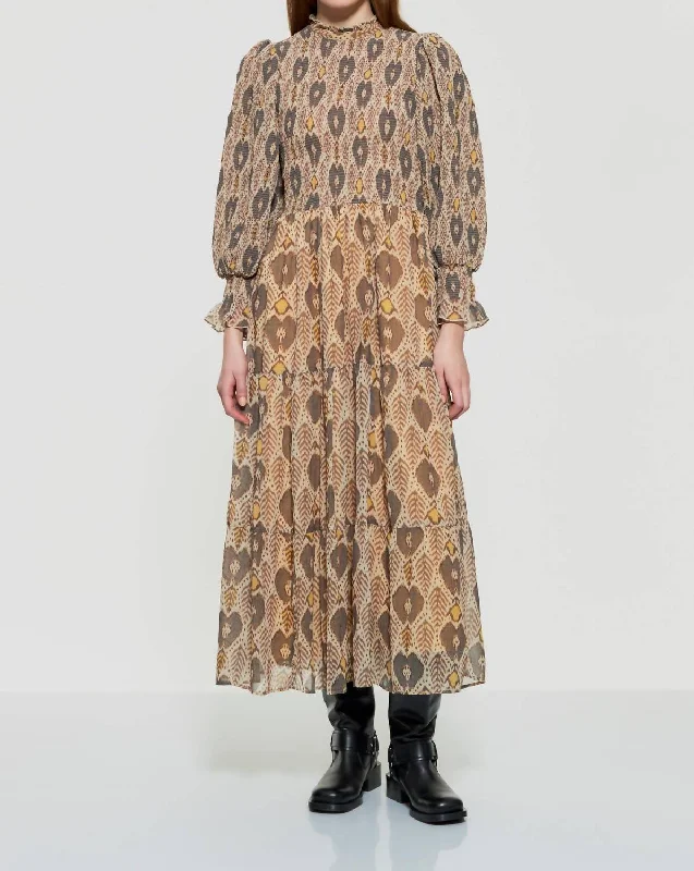 Limited-Time Offer Long-Sleeve Animal Maxi Dress In Multi Color