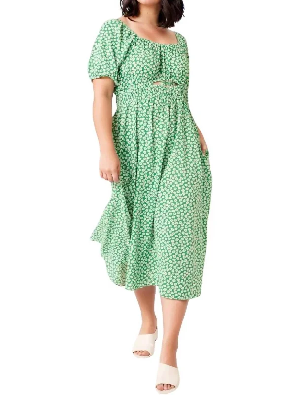 Casual Chic Giddy Floral Midi Dress In Green