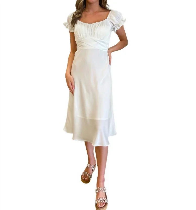 Cool Prices Puff Sleeve Midi Dress In Off White