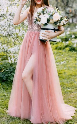 Celebrate With Big Savings tulle prom dresses,pink prom dresses,tulle evening gowns,split prom dresses,long evening dress cg2072