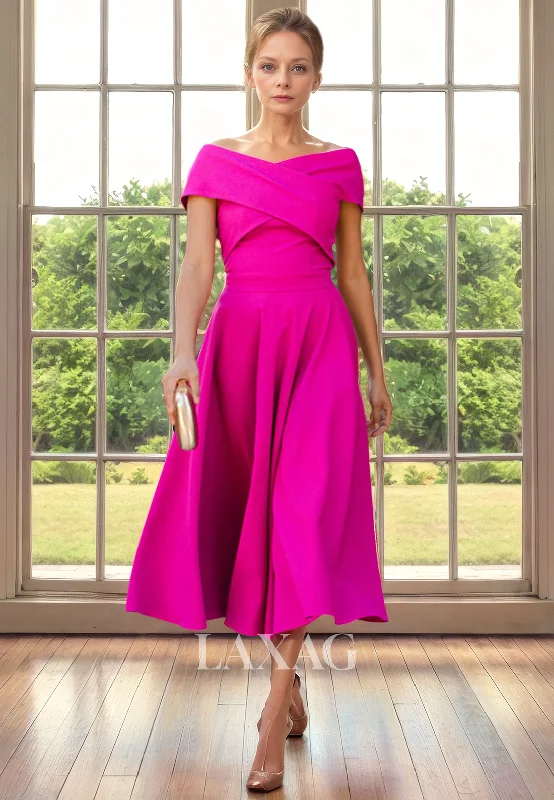 Score Big On Glamorous Red - Carpet Styles A-Line Off Shoulder Sleek Satin Ankle-Length Mother of the Bride Dress