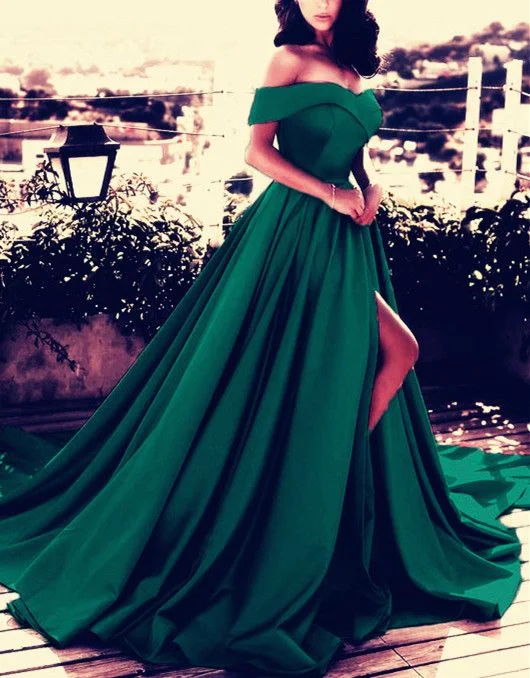 Anniversary Sale Long Green Prom Dress Off The Shoulder Evening Gown cg2073