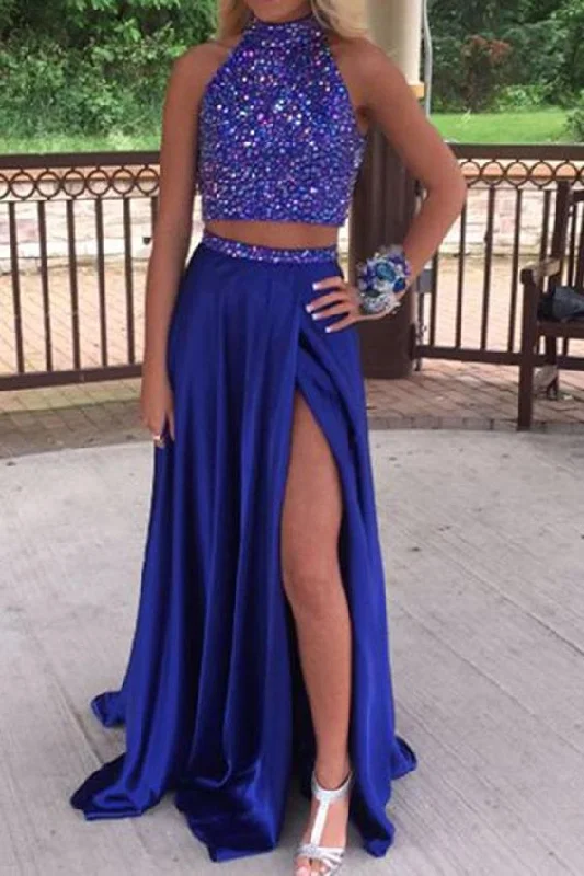 Beat The Heat In Tropical Styles Royal Blue Two Pieces Prom Dresses, Birthday Party Gown cg2128