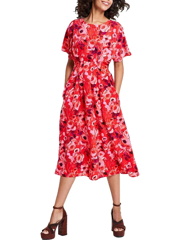 Latest Fashion Womens Floral Pinktuck Midi Dress