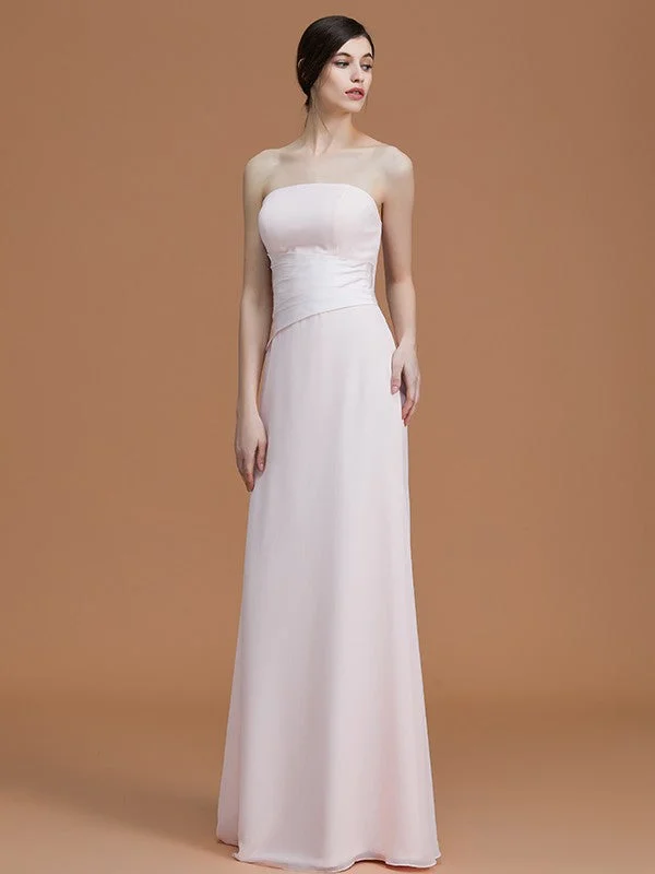 End - Of - Month Blowout A-Line/Princess Strapless Sleeveless Floor-Length Ruched Chiffon Bridesmaid Dresses