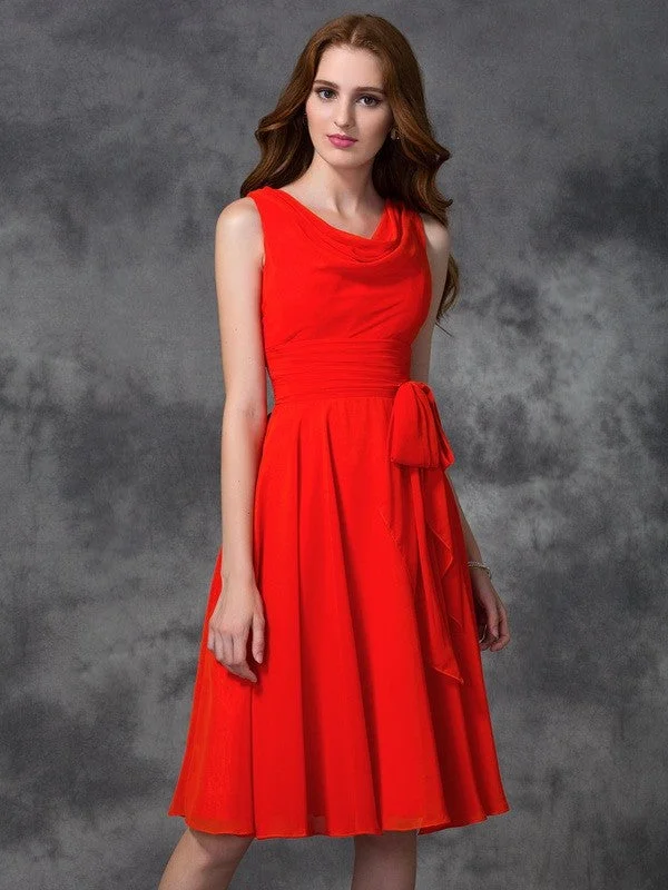 Limited Quantities A-line/Princess Scoop Ruffles Sleeveless Short Chiffon Bridesmaid Dresses