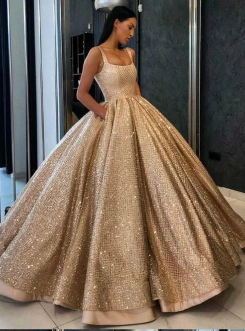 Latest Fashion Ball Gown Sequins Gold Quinceanera Dress Sweet 16 Dresses With Pocket ,modest prom dress  cg608