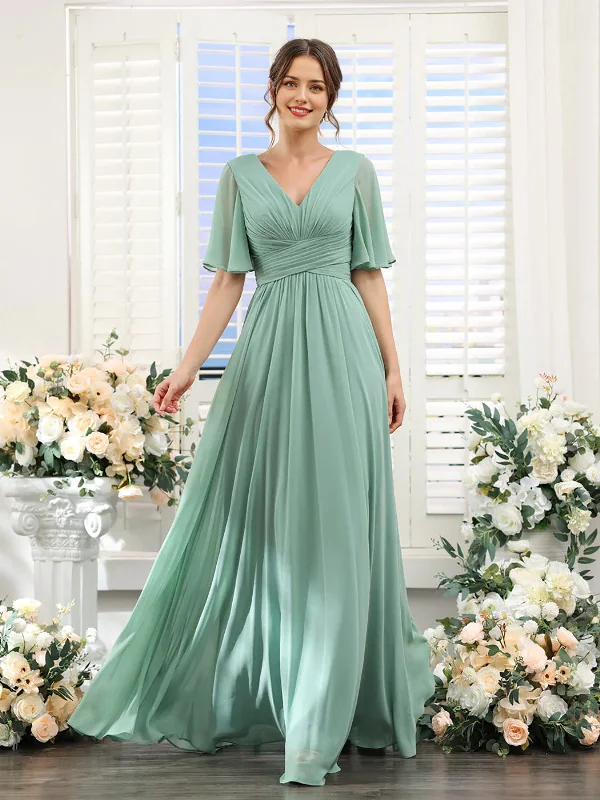 Mid - Week Surprise A-shaped V-shaped leader bridesmaid dress, suitable for wedding guests, long chiffon formal slit party dress