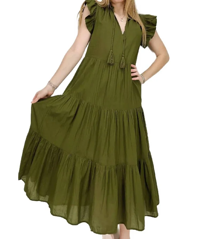 Evening Elegance Laurel Midi Dress In Olive