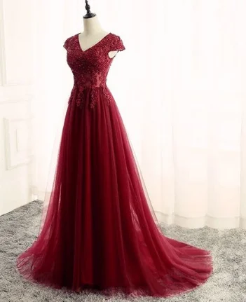 Mother'S Day Special Tulle Prom Dress,V Neck Dress,Formal Gowns,Long Evening Dress cg2041