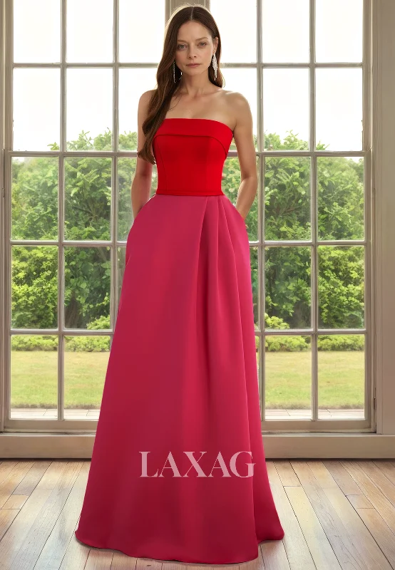 Fashion For Every Occasion A-Line Strapless Sleek Satin Elegant Mother of the Bride Dress with Train