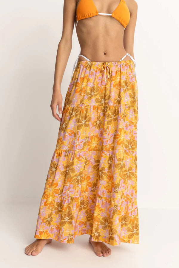 Spring Fashion Rhythm MAHANA FLORAL TIERED MAXI SKIRT - YELLOW