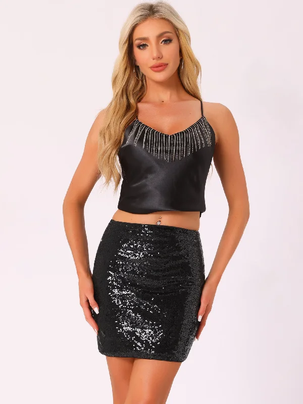 Fashion Deal Sequin Sparkle Stretchy Night Out Bodycon Mini Skirt