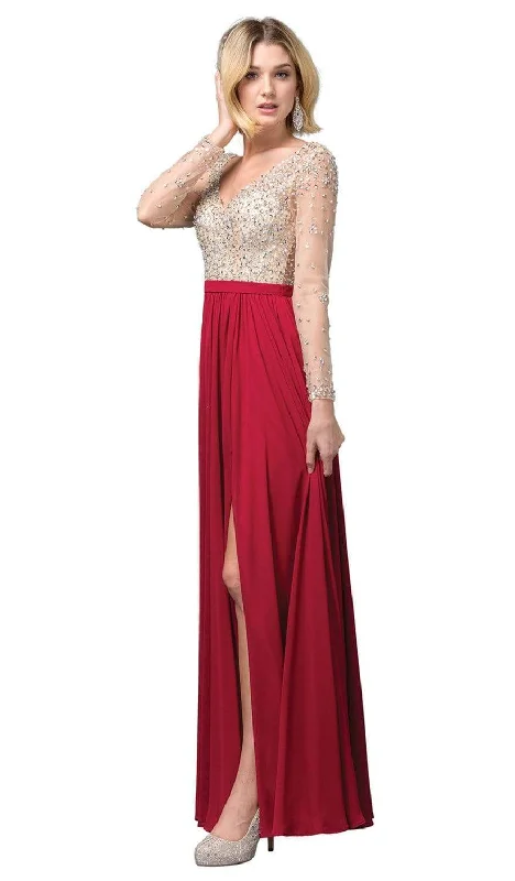 Save Big Dancing Queen - 2839 Long Sleeve Beaded Bodice A-Line Dress