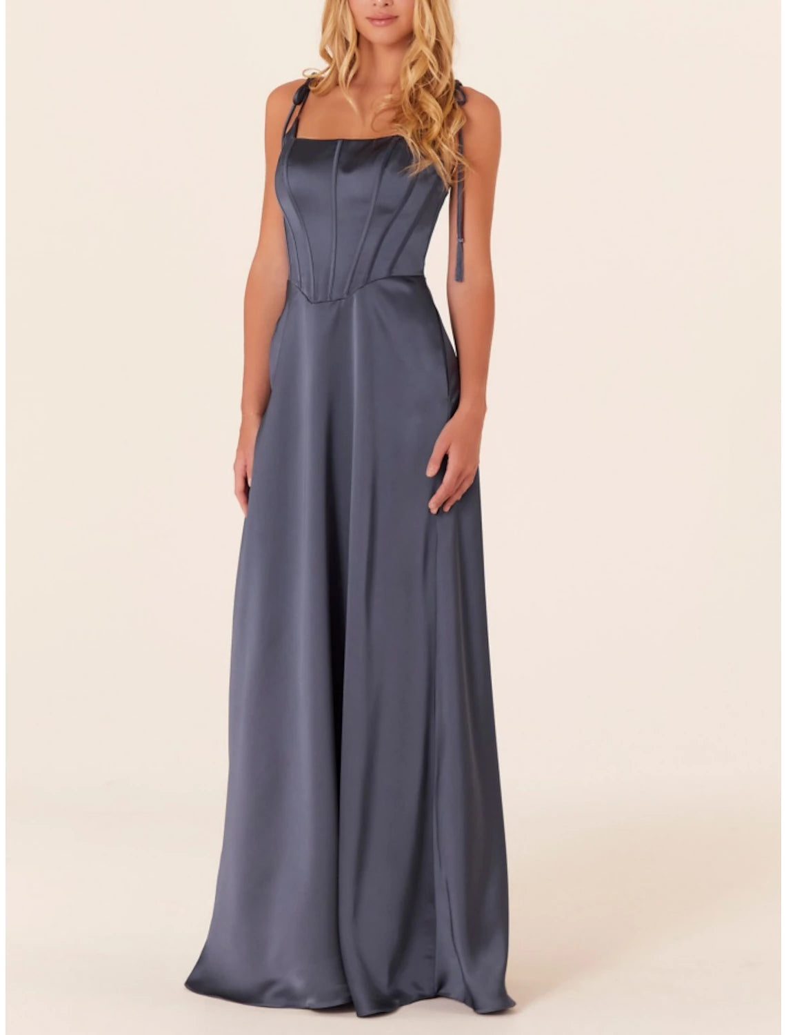 Exclusive Sale A-Line Bridesmaid Dress Spaghetti Strap Sleeveless Elegant Sweep / Brush Train Stretch Satin with Ruching