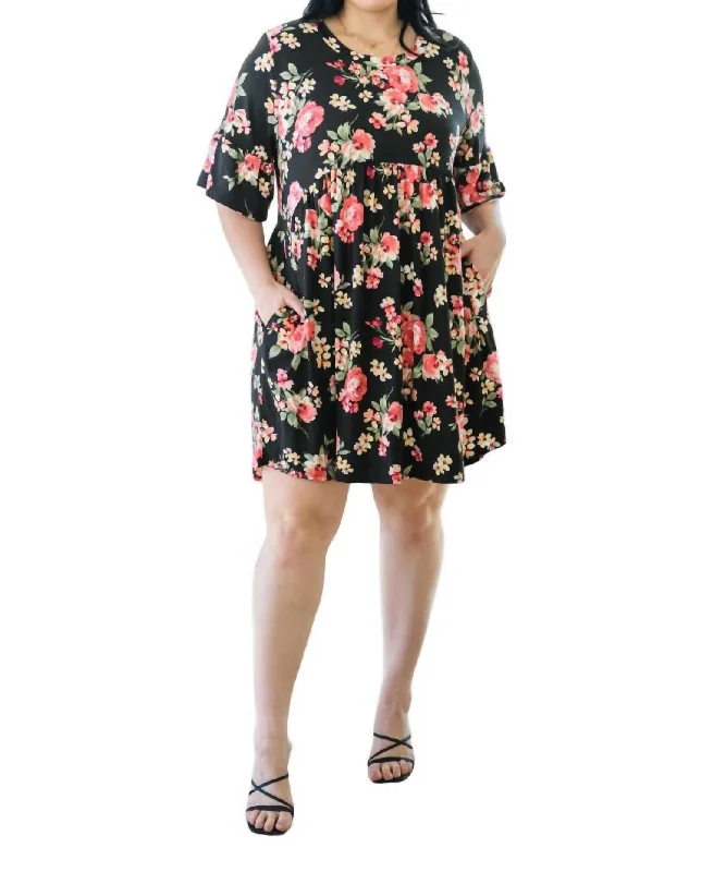 Fashion Deal Tell Me Amore Floral Dress In Black/pink