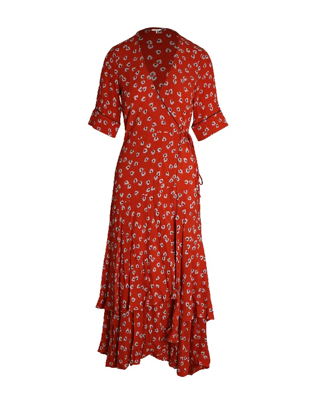 Wardrobe Refresh Ganni Wrap-style Floral Maxi Dress in Red Viscose