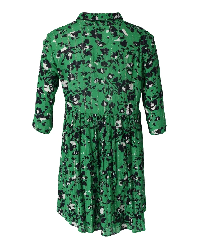 Day-To-Night Styles Ba&Sh Floral Button-Front Gathered Skirt Mini Dress in Green Viscose