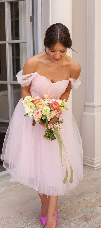 Seasonal Trends Ball Gown Tea Length Off Shoulder Vintage Bridesmaid Dress