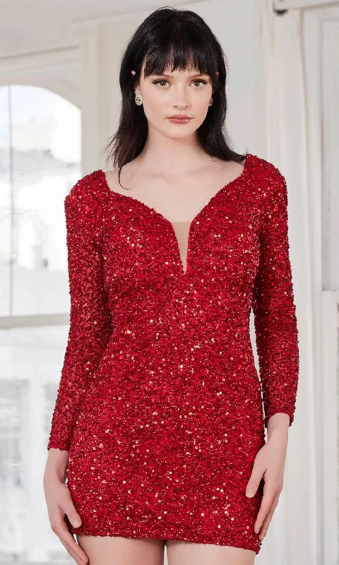 Elevate Your Wardrobe SCALA 70126 - Long Sleeve Sequin Cocktail Dress