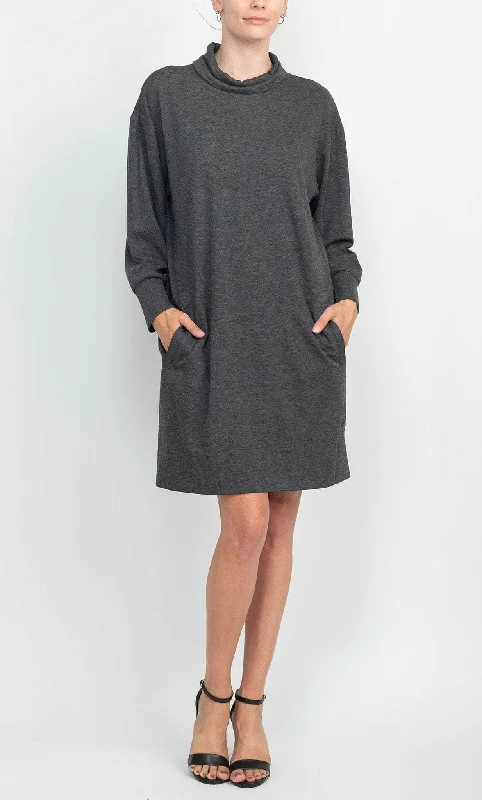 End Of Season Sale London Times T5923M - Turtleneck Long Sleeve Short Dress