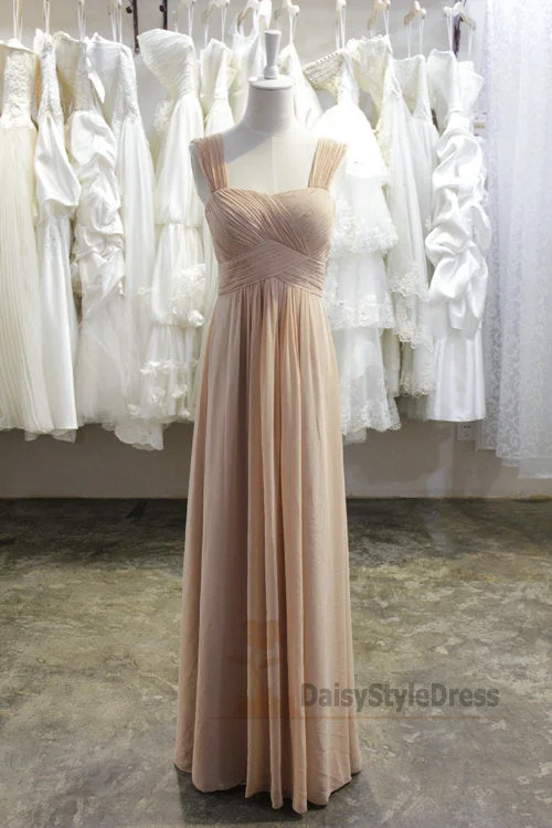 Latest Trends Long Wide Straps Champagne Bridesmaid Dress