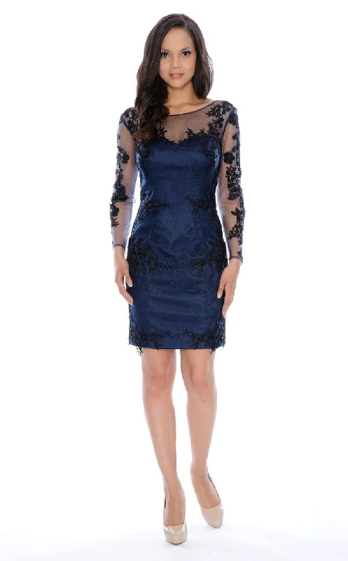 Pastel Styles Decode 1.8 Long Sleeve Illusion Bateau Neck Dress - 1 Pc Black Navy in Size 6 Available