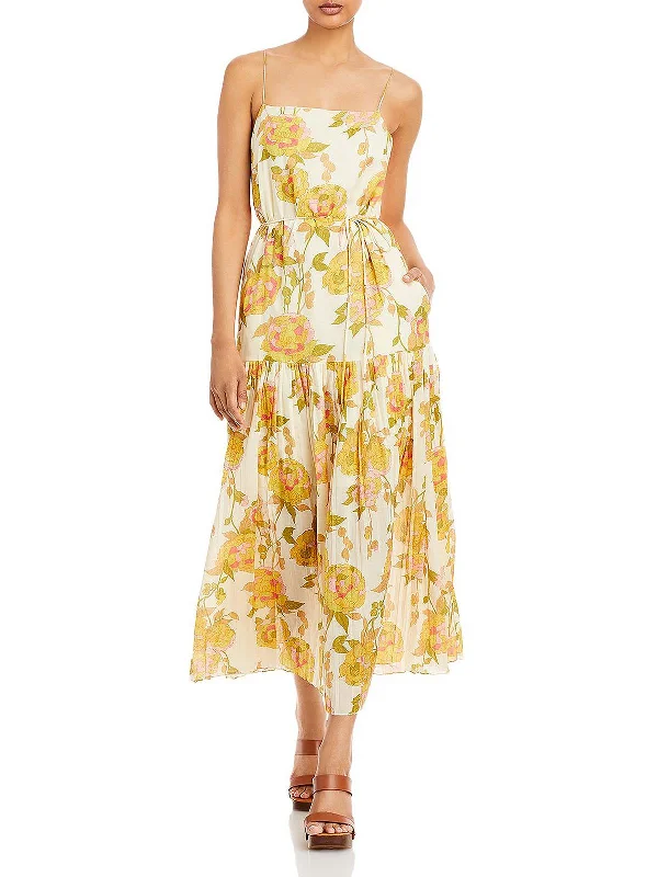 First Order Discount Womens Floral Belted Midi Dress