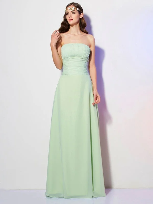 Fashion Forward A-Line/Princess Strapless Sleeveless Pleats Long Chiffon Bridesmaid Dresses