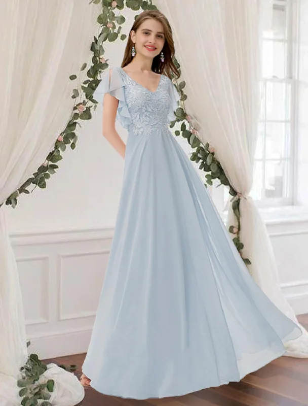 Best-Sellers A-Line Bridesmaid Dress Scoop Neck Sleeveless Elegant Floor Length Chiffon with Pleats Appliques