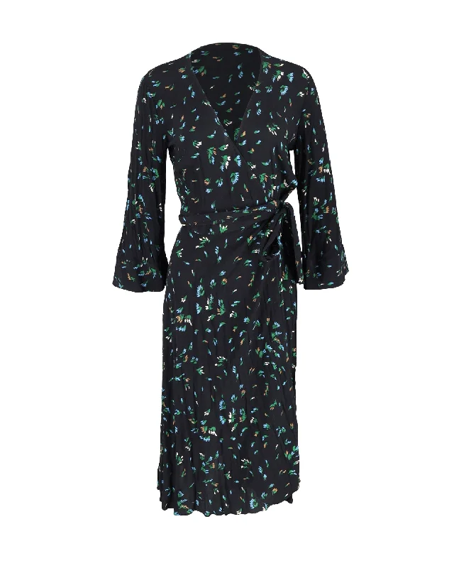 Limited Styles Ganni Bluebell Print Wrap Dress in Floral Print Viscose