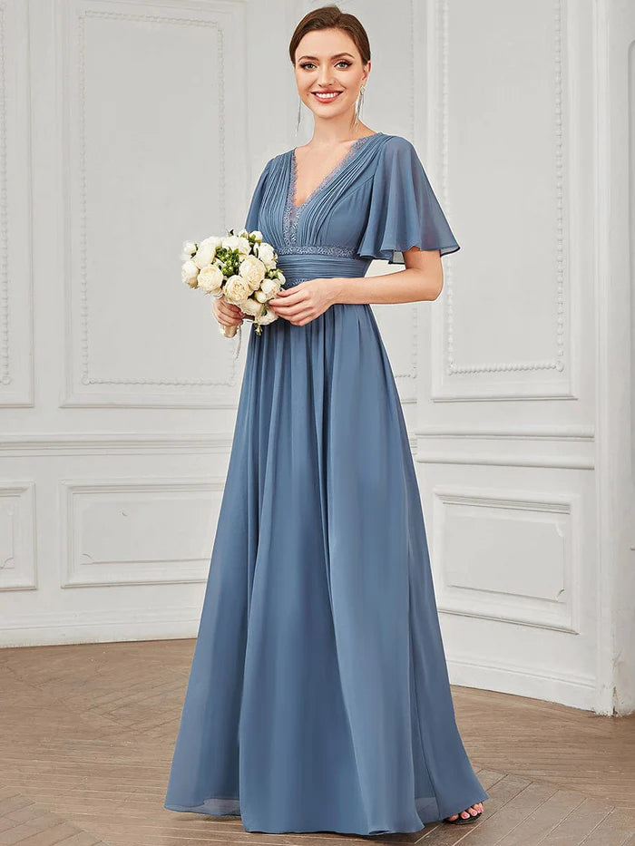 Fashion-Forward Lace A-Line Short Sleeve Chiffon Bridesmaid Dress