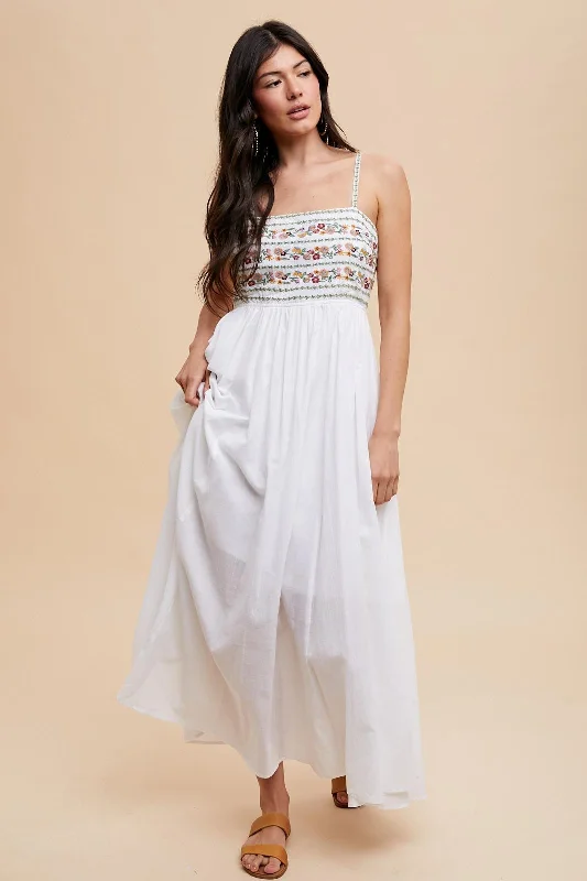 Special Offer Multi-Color Floral Embroidered Lace-Up Back Maxi Dress