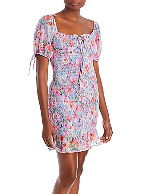 Limited - Time Bundle Monets Garden Womens Chiffon Floral Print Mini Dress