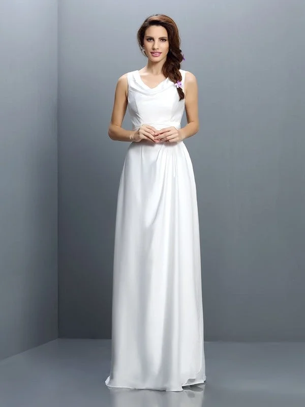 Spring Wardrobe Sheath/Column V-neck Sleeveless Long Chiffon Bridesmaid Dresses