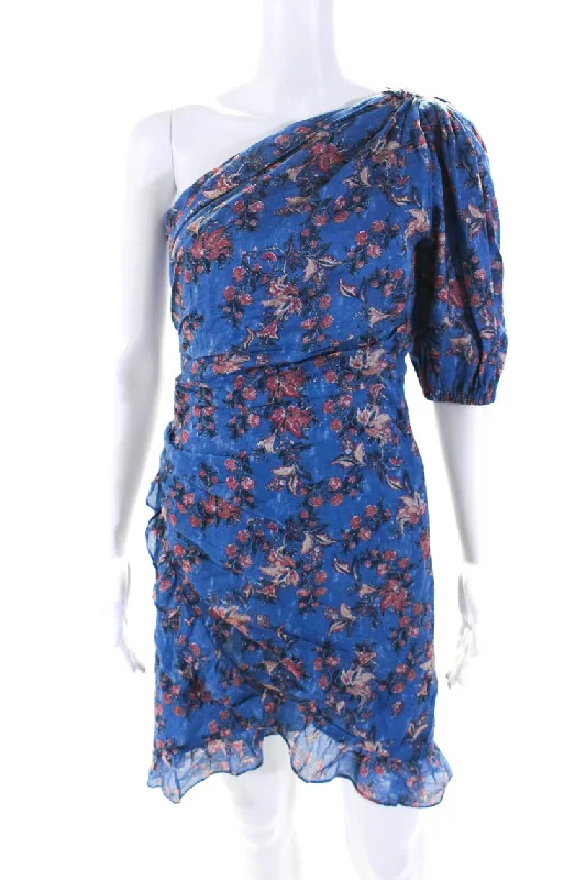 Elevate Your Wardrobe Etoile Isabel Marant Womens Blue Floral Ruffle One Shoulder Shift Dress