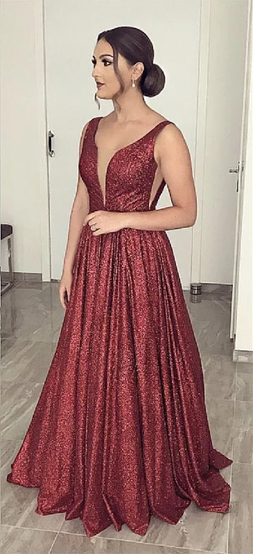 Wardrobe Essentials Burgundy Sequin Plunge Neck Floor Length Prom Evening Gown Dresses cg4066