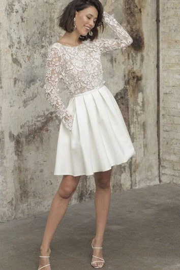 Limited-Time Offer Modern Bateau A Line Short/Mini Knee-length Long Sleeve Wedding Dress With Appliques