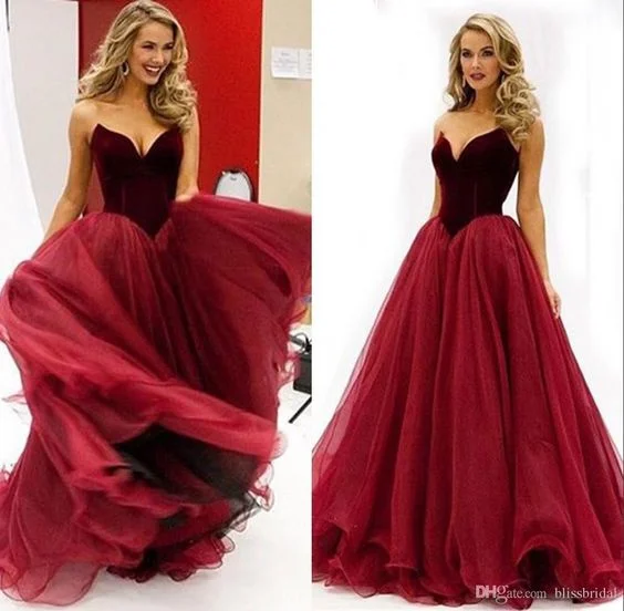 Casual Chic Vintage Dark Red Wine Prom Dresses Organza Sweetheart A line Princess Royal Party Gowns Simple Custom Made Evening Gowns cg554