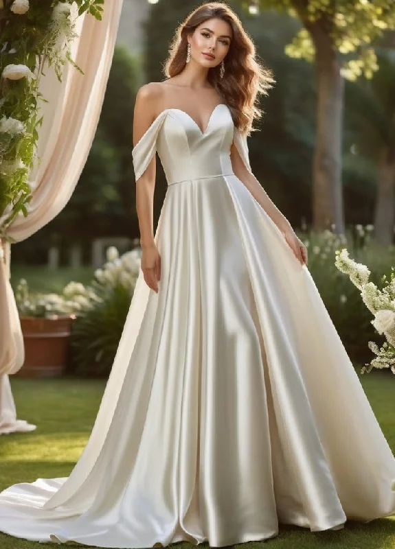 Fashion Sale Off-the-Shoulder Satin Princess Wedding Dress