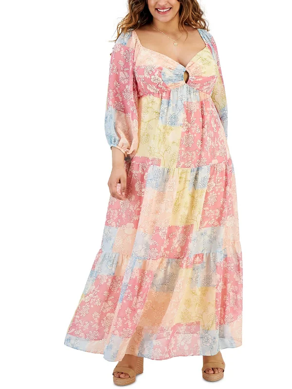 Evening Elegance Plus Womens Patchwork Long Maxi Dress