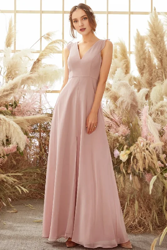 Limited Styles Powder blusher backless chiffon bridesmaid dress