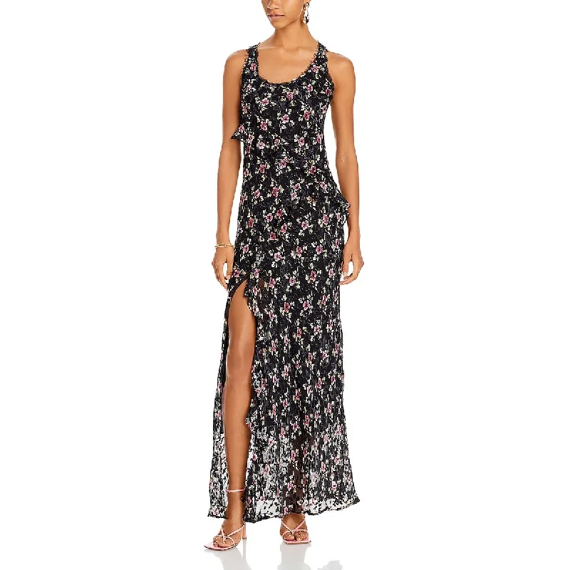 Fashion-Forward Outfits Womens Silk Blend Floral Maxi Dress