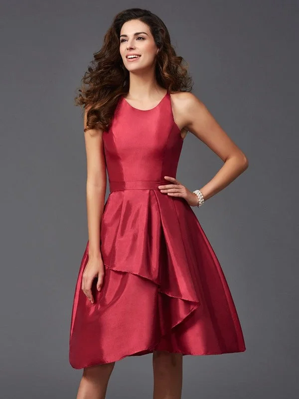 Last Chance Sale A-Line/Princess Scoop Ruffles Sleeveless Short Satin Bridesmaid Dresses