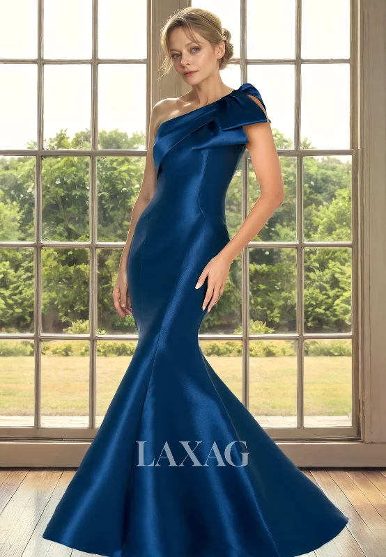 Fashion-Forward One Shoulder Pleated Sleek Satin Elegant Mermaid Mother of the Bride Dress