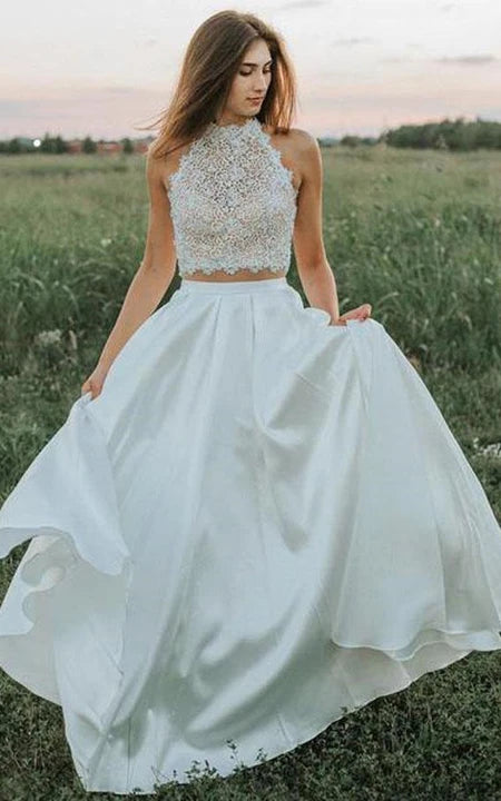 Winter Warm - Up Sale Sexy Two Piece Jewel-neck Country Sleeveless Casual Wedding Dress