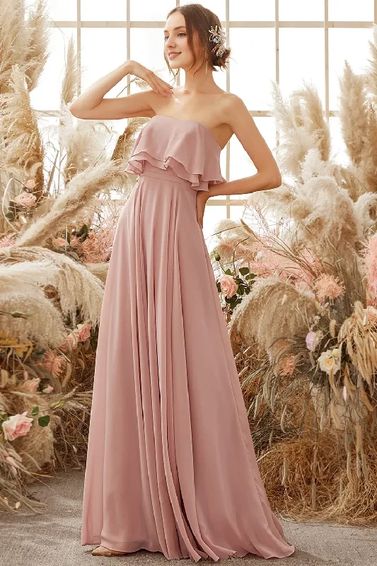 Wardrobe Essentials Elegant strapless chiffon backless and floor length bridesmaid dress