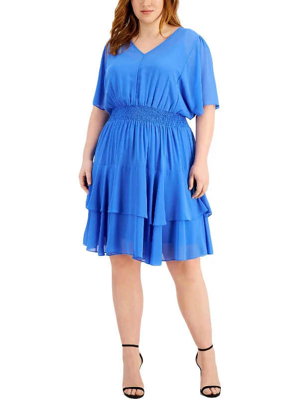 Seasonal Fashion Womens Smocked Calf Midi Dress